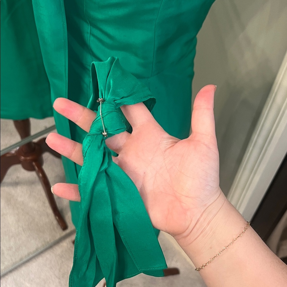Vintage Jenny Yoo Emerald Green Midi Dress with Lace Yoke and Cowl Neck - Picture 5 of 6
